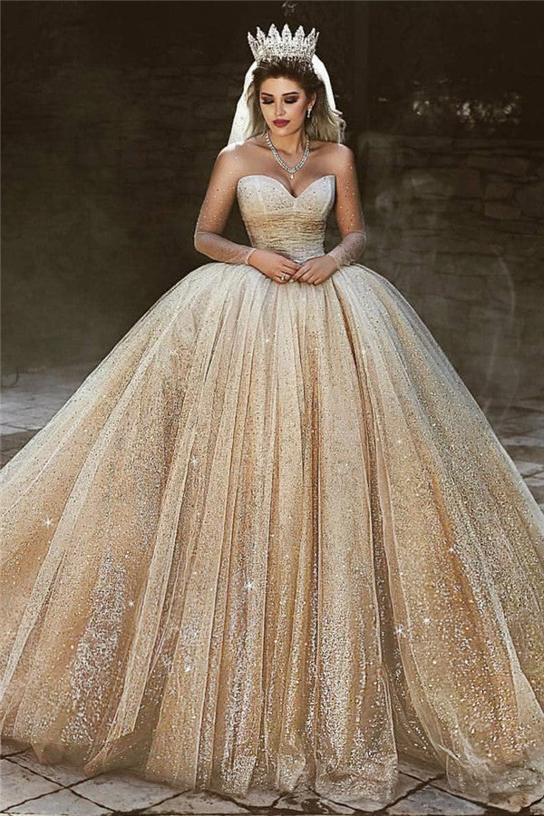 Luxury Champagne Gold Wedding Dresses | Sequins Princess Ball Gown Royal Wedding Dresses | Suzhoufashion suzhoufashion Luxury Champagne Gold Wedding Dresses | Sequins Princess Ball Gown Royal Wedding Dresses | Suzhoufashion suzhoufashion