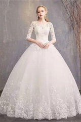 Luxury Half Sleeves Jewel Tulle Lace Appliques Ball Gown Wedding Dresses