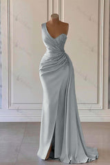Luxury One Shoulder Long Evening Formal Dress Mermaid Split With Ruffled