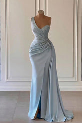 Luxury One Shoulder Long Evening Formal Dress Mermaid Split With Ruffled