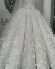 Luxury Sleeveless Crystal Wedding Dresses | Sheer Tulle Flowers Bridal Gowns with Beading BC0708