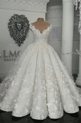 Luxury Sleeveless Crystal Wedding Dresses | Sheer Tulle Flowers Bridal Gowns with Beading BC0708