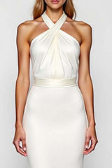 Mermaid Backless White Halter Long Formal Dress