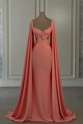 Mermaid Chiffon Off The Shoulder Cap Sleeve Formal Dress With Rhinestone