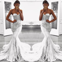 Mermaid Lace Beach Wedding Dresses with Court Train | Strapless Sexy Bridal Gowns