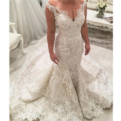 Mermaid Lace Wedding Dresses Tulle Sleeveless Sexy Bridal Gowns with Long Train