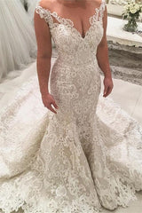 Mermaid Lace Wedding Dresses Tulle Sleeveless Sexy Bridal Gowns with Long Train