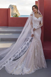 Mermaid Long Sleeve Off the Shoulder Beach Wedding Dress