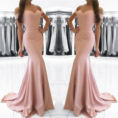 Mermaid Pink Off The Shoulder Formal Dress Simpe Elegant Long Evening Dress FB0082