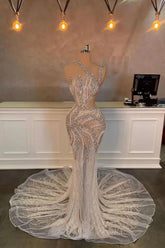 Mermaid Prom Dress One Shoulder Beading Sequined Sleeveless Formal Dress