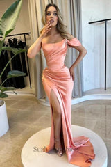 Mermaid Prom Dress Satin One Shoulder Sleeveless Formal Dress With Slit