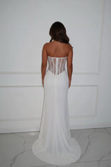 Strapless Sleeveless Long Mermaid Evening Formal Dress With Lace Pleated