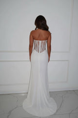 Strapless Sleeveless Long Mermaid Evening Formal Dress With Lace Pleated