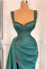 Mermaid Prom Dress Straps Sweetheart Sleeveless Beadings Evening Formal Dress With Side Split