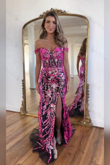 Mermaid Red Prom Dress Long Appliqued Formal Dress With Slit