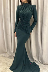 Mermaid Satin High Neck Sleeve Formal Dress