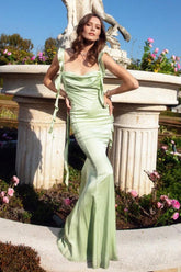 Mermaid Square Neck Long Prom Dress With Ruffles Backless Formal Evening Gown