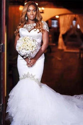 Mermaid Tulle Beads Appliques Wedding Dress丨Exquisite Short Sleeves Bridal Dresses