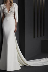Mermaid Wedding Dress V-Neck Stretch Satin Sleeveless Bridal Gowns Country Plus Size Sweep Train