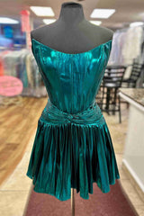 Metallic Golden Homecoming Dresses Corset Strapless A Line Short Cocktail Dresses