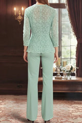 Mint Green Mother of the Bride Pantsuit 3/4 Sleeve Wedding Guest Dress Pantsuit
