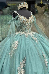 Mint Green Quinceanera Dresses Ball Gown 2024 Glitter Tulle Sweetheart 3D Flowers Lace Appliques Beaded Sweet 16 Dress For Women