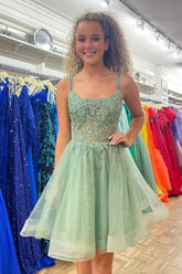 Mint Homecoming Dresses A Line Corset Short Cocktail Dresses with Lace
