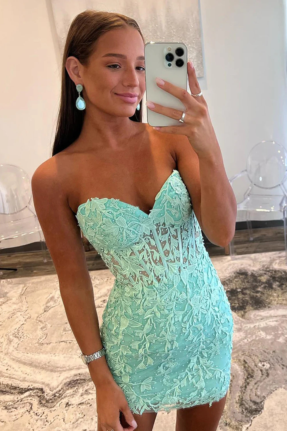 Mint Homecoming Dresses Lace Sweetheart Tight Short Cocktail Dresses