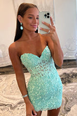 Mint Homecoming Dresses Lace Sweetheart Tight Short Cocktail Dresses