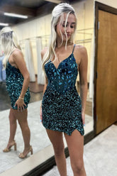 Mirror Peacock Blue Homecoming Dresses Corset Tight Short Hoco Dress
