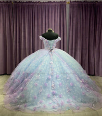 Modern & Chic Ball Gown Off Shoulder V Neck 3D Flower Applique Princess Birthday Evening Party Gown Quinceanera Dress For Sweet 16
