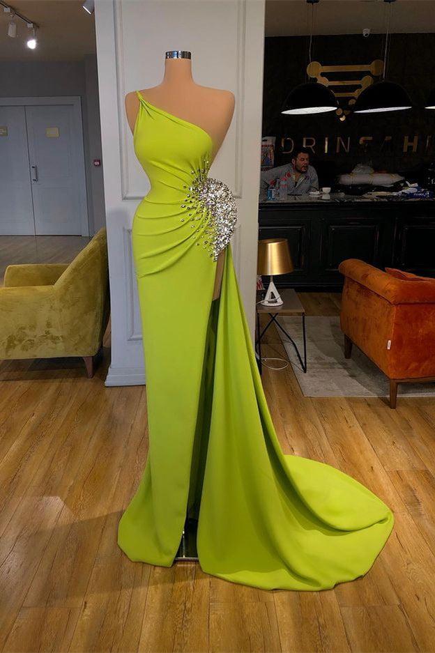 Modern One Shoulder Mermaid Long Evening Dress With Beads Slit