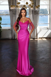 Modern Spaghetti Straps Mermaid Satin Evening Dress with Beads