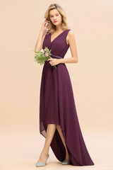 Modern V-Neck Hi-Lo Party Dress Elegant Beads Chiffon Bridesmaid Dress