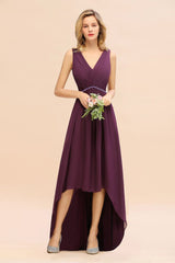 Modern V-Neck Hi-Lo Party Dress Elegant Beads Chiffon Bridesmaid Dress