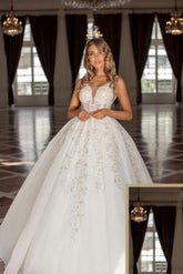 Modest Straps Sleeveless Ball Gown Lace Bridal Dress