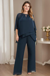 Mother of the Bride Jewel Neck Pantsuits in Chiffon