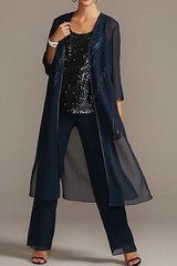 Mother of the Bride Scoop Neck Chiffon Pantsuits
