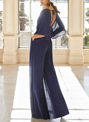 Mother of the Bride V Neck Chiffon Pantsuit Featuring Pockets