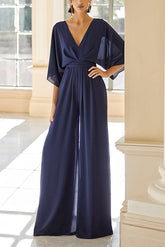Mother of the Bride V Neck Chiffon Pantsuit Featuring Pockets