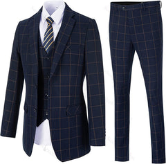 Navy Blue Notched Lapel Three Piece Business Suit for Men