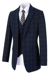 Navy Blue Notched Lapel Three Piece Business Suit for Men
