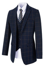 Navy Blue Notched Lapel Three Piece Business Suit for Men