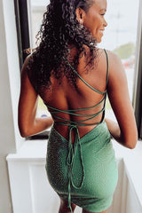 Navy Homecoming Dresses Beaded Lace-Up Back Tight Short Cocktail Dresses