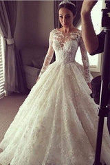 New Arrival Ball Gown Princess Dress Long Sleeve 3D Lace Wedding Dress BA2810