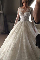 New Arrival Ball Gown Princess Dress Long Sleeve 3D Lace Wedding Dress BA2810
