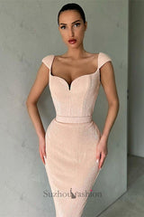 New Arrival Cap Sleeves Sequins Mermaid Evening Dress Long Sweetheart