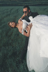 New Arrival Crystal Lace Bridal Gowns Sweep Train Tulle Wedding Dresses BA3840