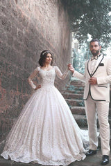 New Arrival Long Sleeve Bridal Dress Lace Applique Custom Made Wedding Dresses MH069