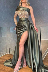 New Arrival Long Sleeves Mermaid Evening Prom Dresses Beadings With Split
